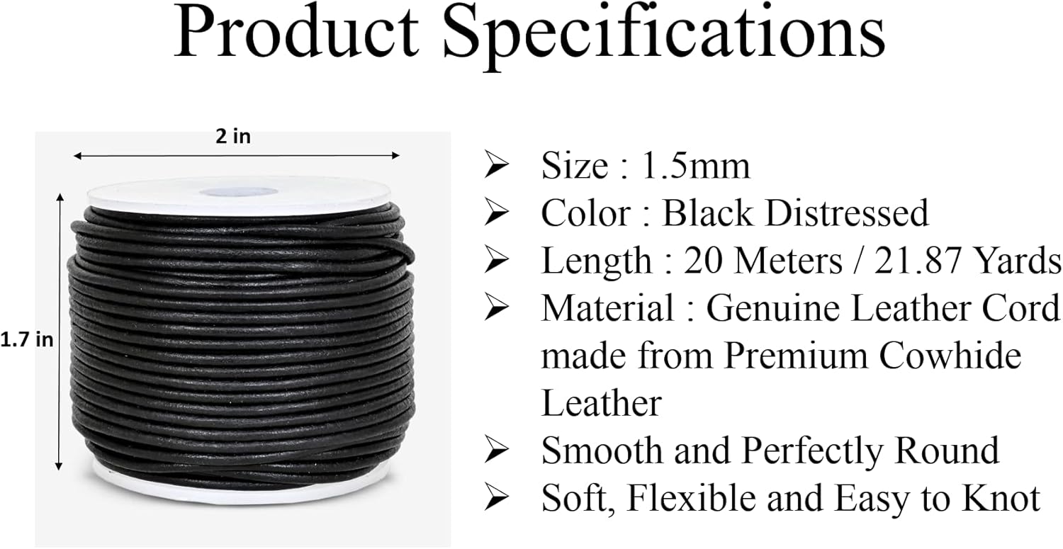 Round Leather Cord 1.5mm for Necklace, Bracelets, Jewellery(Antique Brown + Black Distressed)