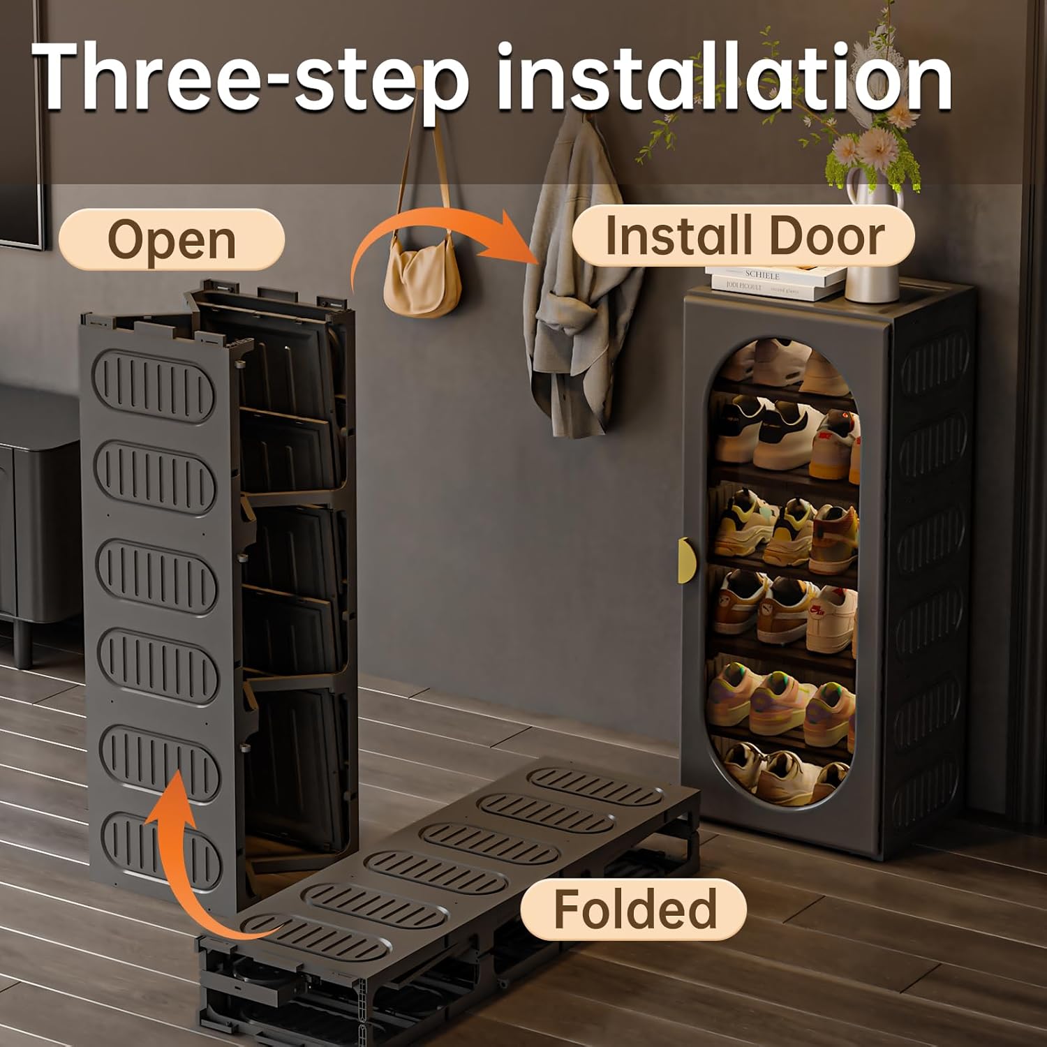 MAGINELS Foldable Shoe Storage Cabinet with Doors, 6 Tiers 36 Pairs Large Shoe Rack for Closet Entryway，Freestanding Shoe Storage Cabinet for Hallway Living Room(Gray) (6TIERS 12PAIRS)