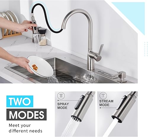 Miniatura 3 de CREA Grifo de cocina de 3 vías, grifo de agua potable, 3 en 1, purificador de filtro de agua con rociador extraíble, acero inoxidable de un solo