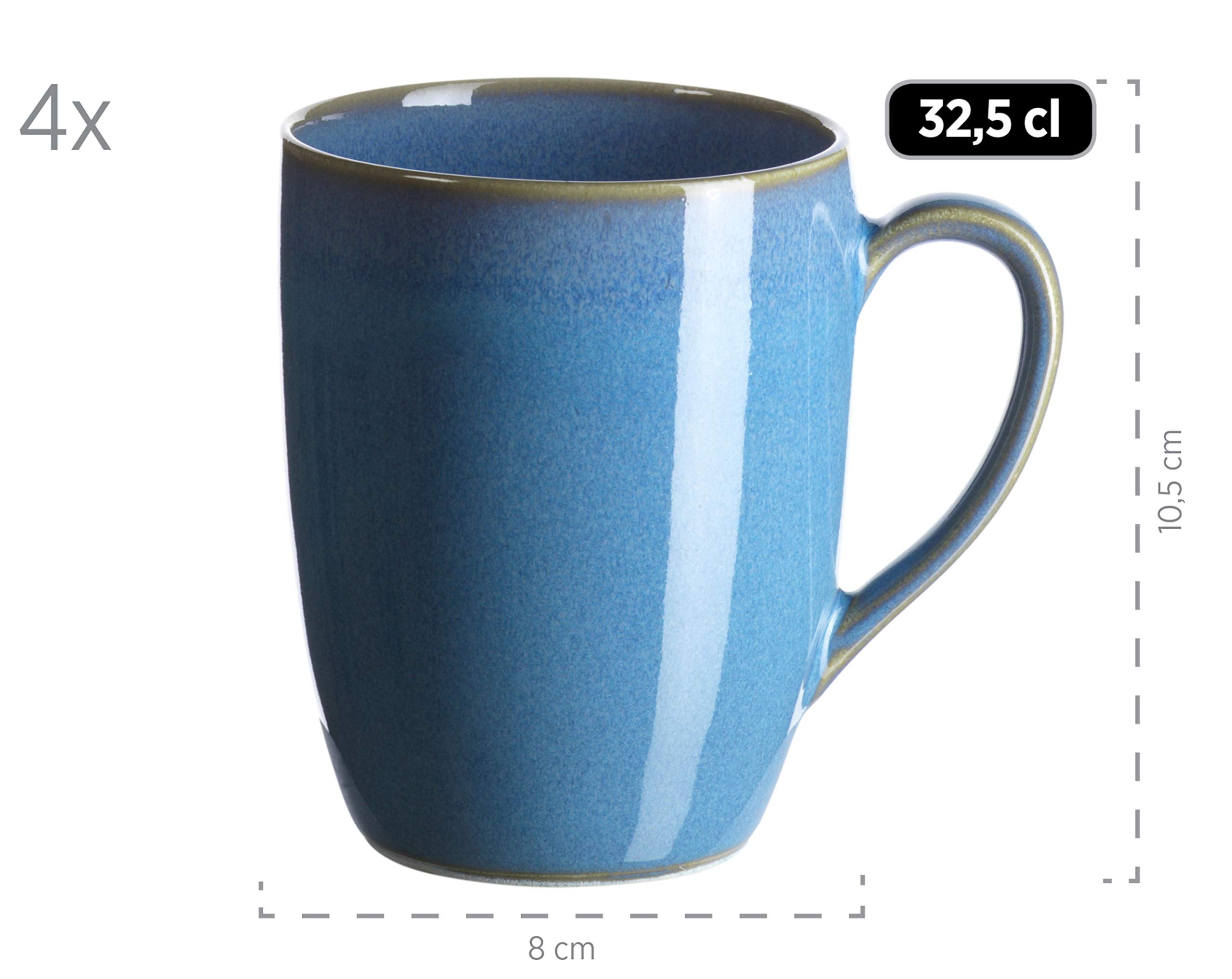 MÄSER 931872 Serie Ossia, Geschirr-Set für 4 Personen im mediterranen Vintage-Look, 16-teiliges Kombiservice in Blau und Sand-Grau, Keramik, Sandgrau/Hellblau