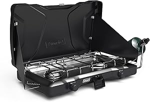 Coleman Triton 2-Burner Propane Stove, Portable Camping Cooktop with 2 Adjustable Burners & Wind Guards, 22,000 BTUs of Power