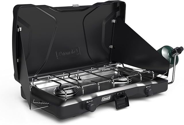 Coleman Portable Camping Cooktop Triton 2-Burner Propane Stove with Adjustable Burners and Wind Guards
