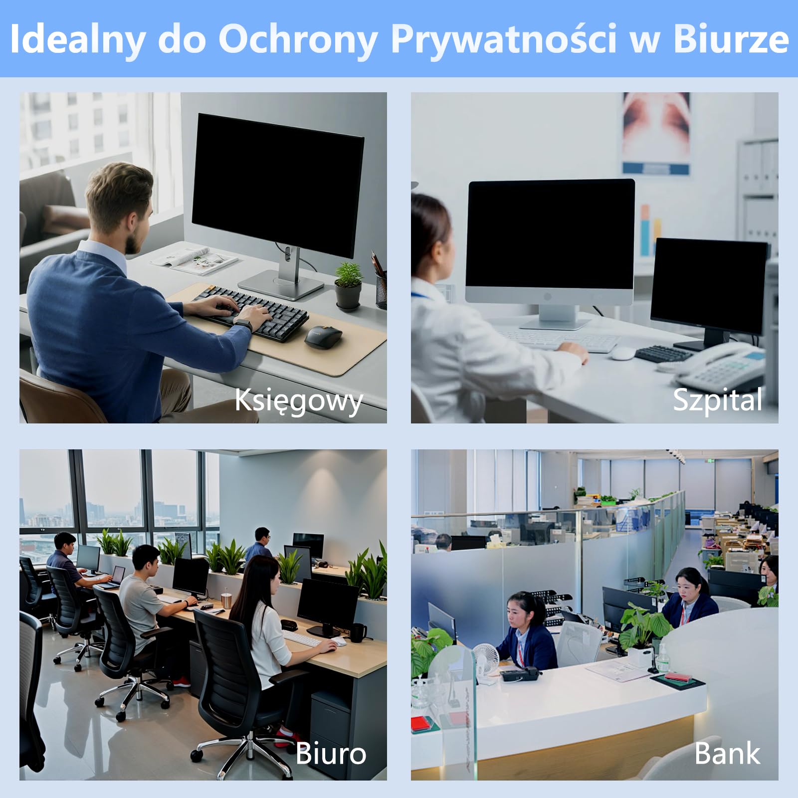 Filtr Prywatności do Monitora 24 Cali 16:9, 2 Sztuki, Zdejmowana Folia Antyodblaskowa, Ochrona przed Niebieskim Światłem, Kompatybilna z HP, Lenovo, Dell, Samsung, Asus