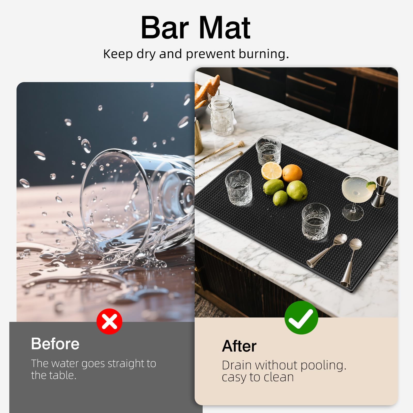 6 Stück Barmatten für Arbeitsplatte, 45,7 x 30,5 cm, Gummi-Silikon, zum Trocknen von Kaffee, rutschfeste Matte für Barkeeper, Cocktailbars, Restaurants (schwarz)