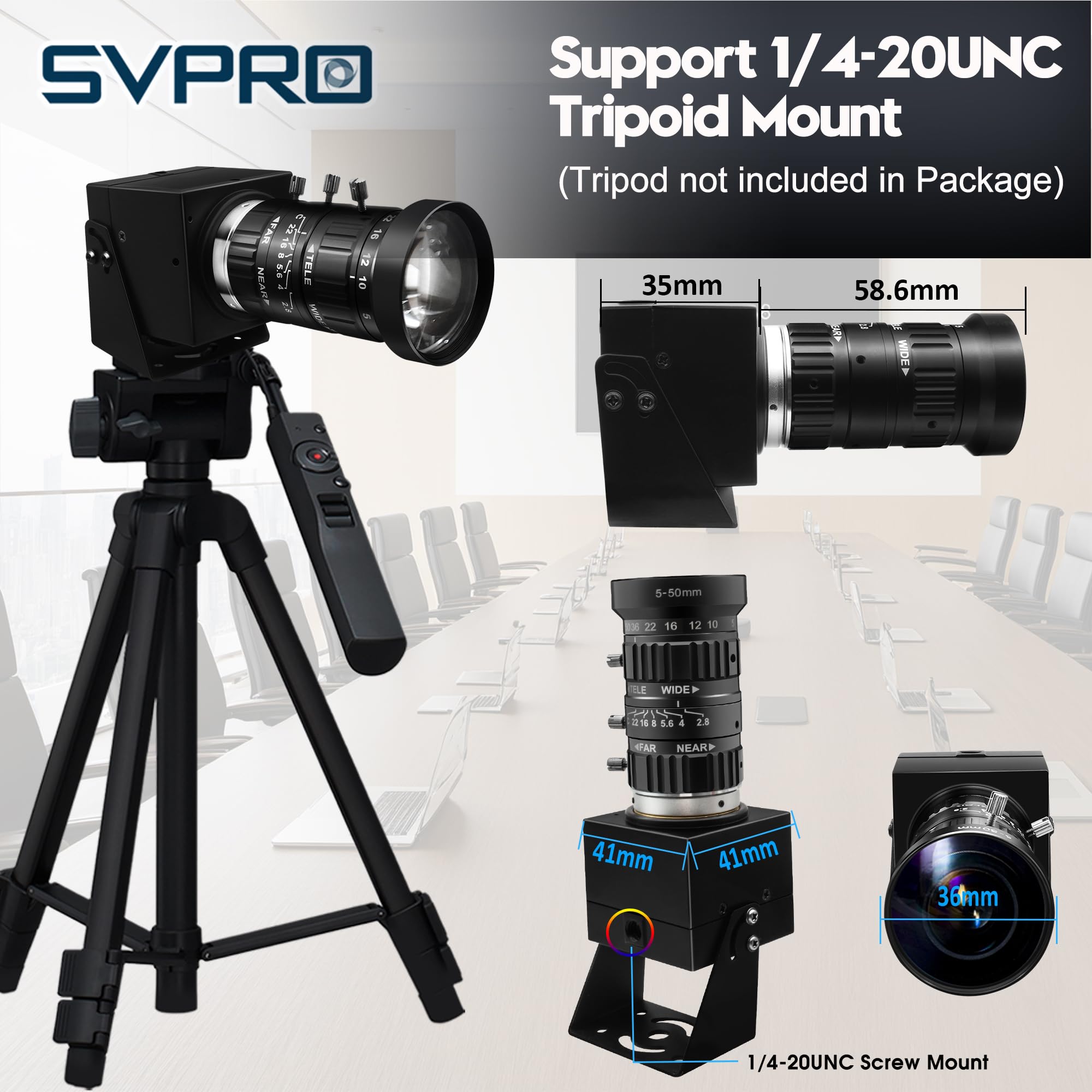SVPRO Fotocamera USB da 12 MP con teleobiettivo da 5-50 mm, zoom ottico 10x, webcam manuale 1080p 120 fps ad alta velocità UVC macro per PC/Mac/Linux/Android (obiettivo variabile professionale da 12
