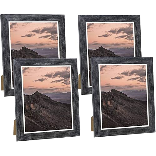 NUOLAN 8x10 Picture Frame Weathered Black Wood Pattern Photo Frames for Wall or Desk Display, 4 Packs(NL-PF8x10-DG)