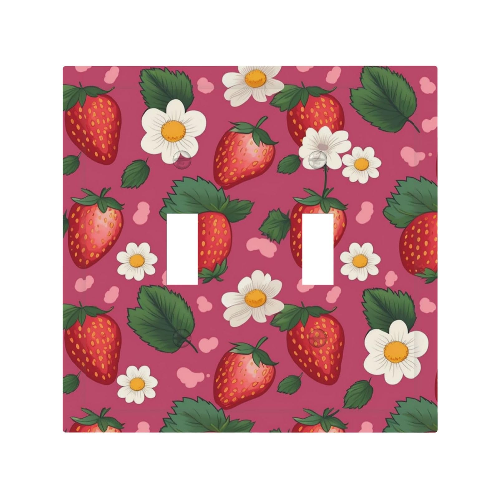 2-Gang Light Switch Cover Strawberry Wall Plate for Electrical Outlets Double Decorator Wall Plates 4.9" x 5" Mid-size Receptacle Outlet Covers Blank Faceplate Cover