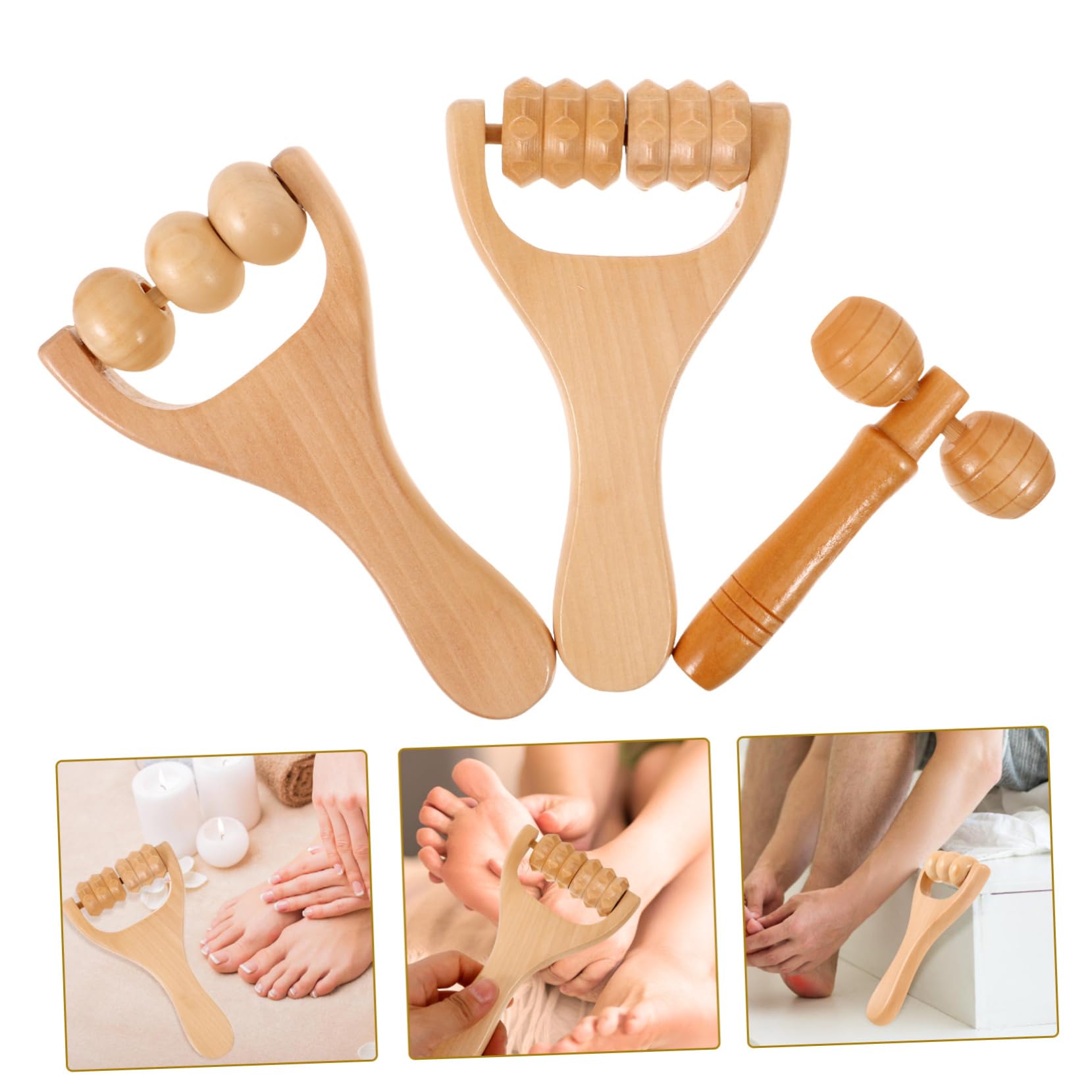 1juego Rodillos De Masaje De Madera Para Relajación Muscular Masajeador Multifuncional Para Cara Cuello Espalda y Pies Herramienta De Masaje Ligera y Portátil Para Viajes