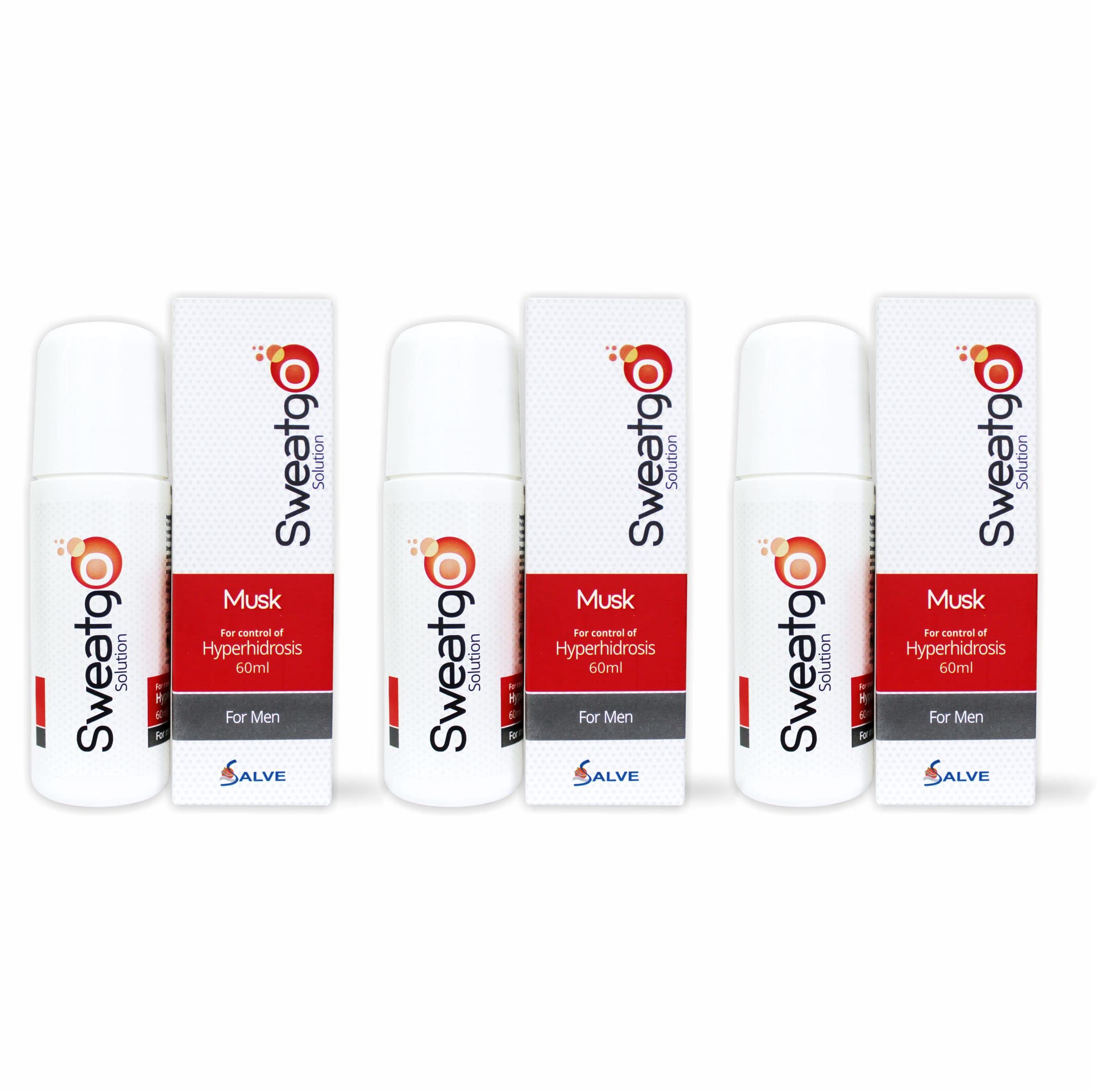 Salve Sweatgo Musk - 60ml (Pack of 3) | Clinical Strength Antiperspirant Roll-On | Dermatologist Recommended, Hyperhidrosis Sweat Control for Underarms, Palms & Feet – Alcohol-Free, Non-Irritant