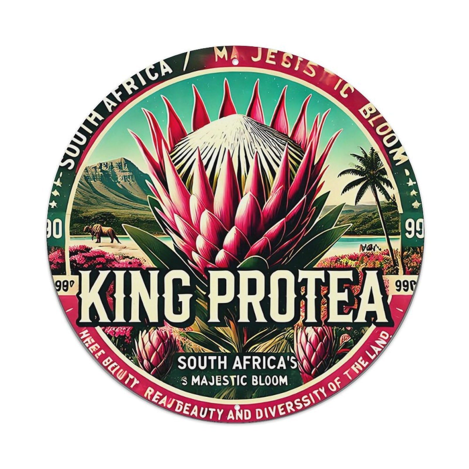 Jdyansheng Vintage King Protea South Africa Bloom Tin Sign Metal Poster Metal Signs For Home Man Cave Bar Cafe Kitchen Laundry Room Wall Decorations 8X8 Inches