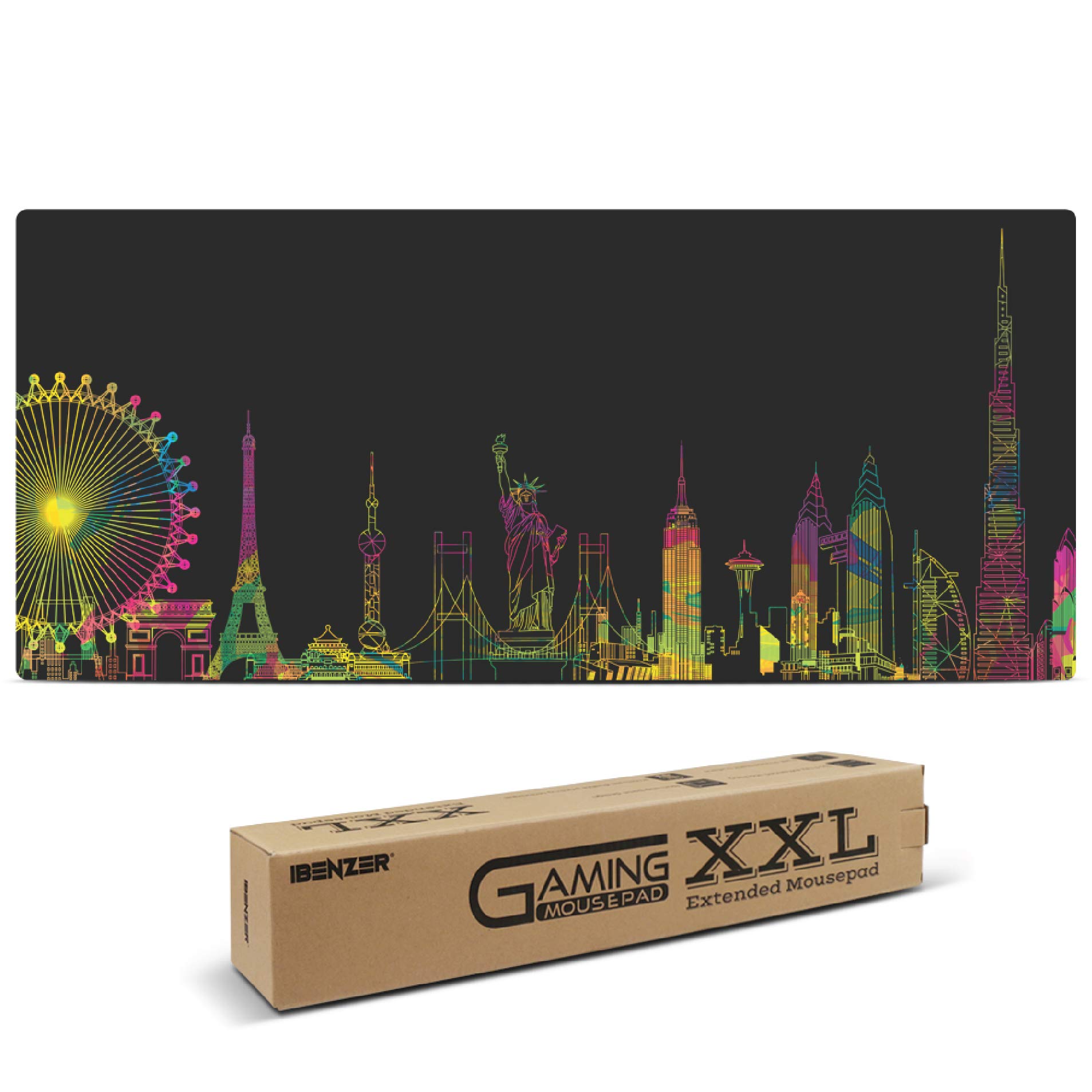 IBENZER Large Gaming Mouse pad, Extended XXL Mousepad, Anti-fray Edges Non-Slip Base, Ideal for Computer laptops PC Desk and Consoles, City (GMP-City)