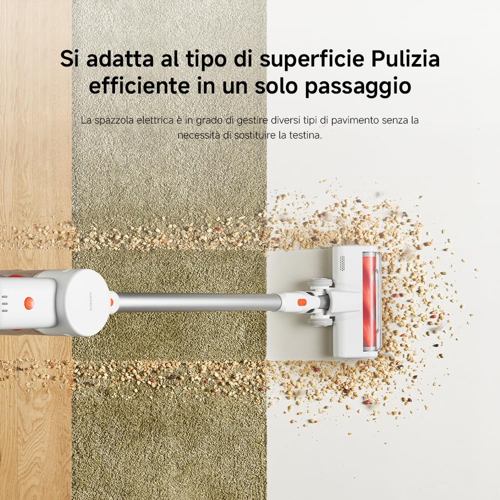 Aspirapolvere Senza Fili XIAOMI G20 Lite, 18kPa Potenza Aspirazione, 40 Min Autonomia, Rilevamento Polvere Luce Bianca, Spazzole 2-in-1, Svuotamento Un Solo Tocco, Ideale per Fessure Divani e Tastiere