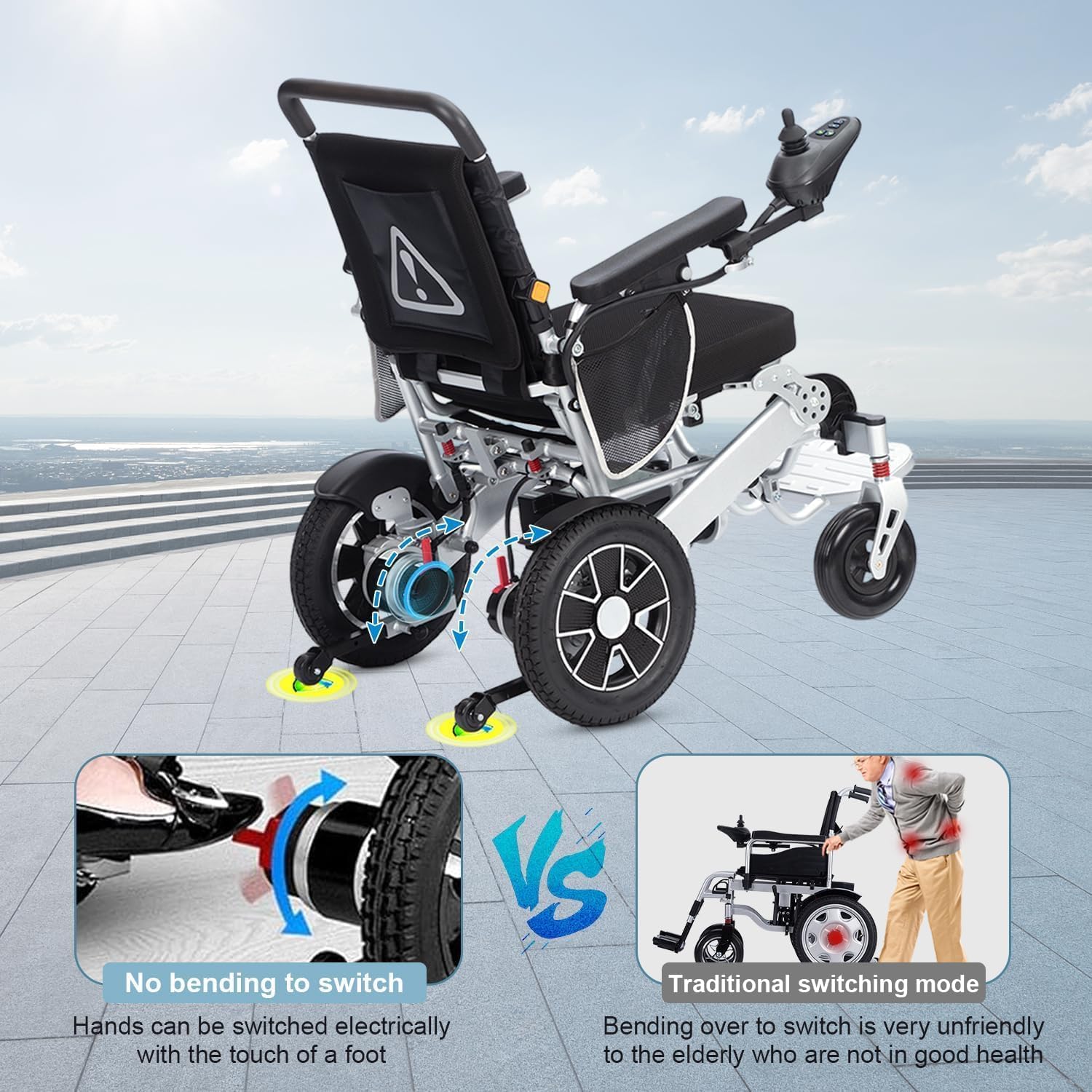Fauteuil Roulant électrique Pliant Intelligent pour Adultes, fauteuils roulants pliants légers, fauteuils roulants pliants Portables, Fauteuil Roulant Durable,Black