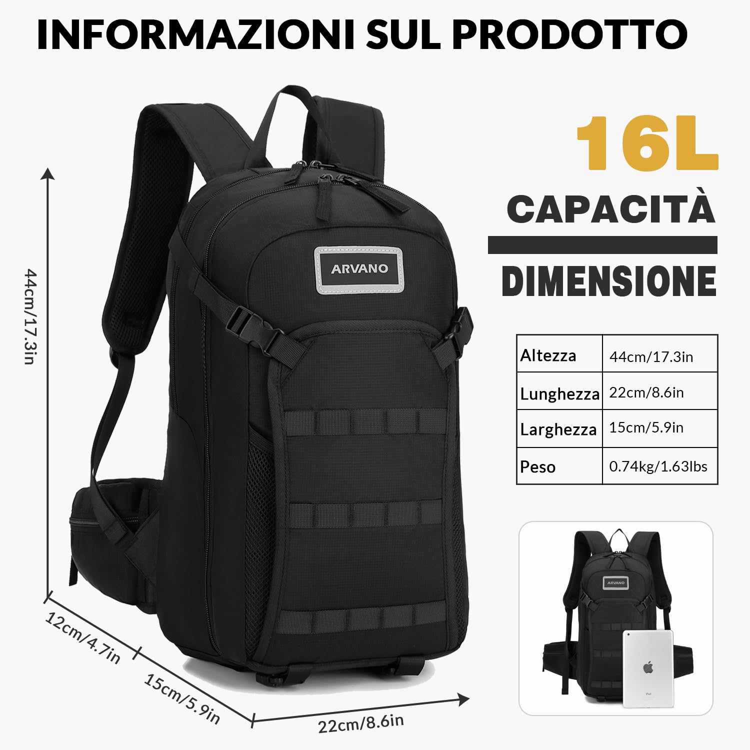Zaino Bici 16L Zaino Bicicletta per Sci Escursioni Moto Snowboard Ciclismo MTB per Uomo e Donna