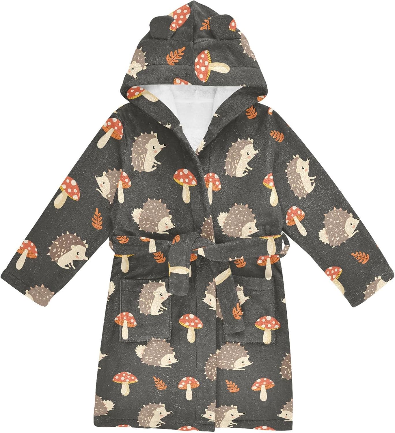 senya Hedgehog Mushroom A Toddler Hooded Bathrobe Kids Soft Plush Bath Towel Robes for Boys Girls 2-12 Years