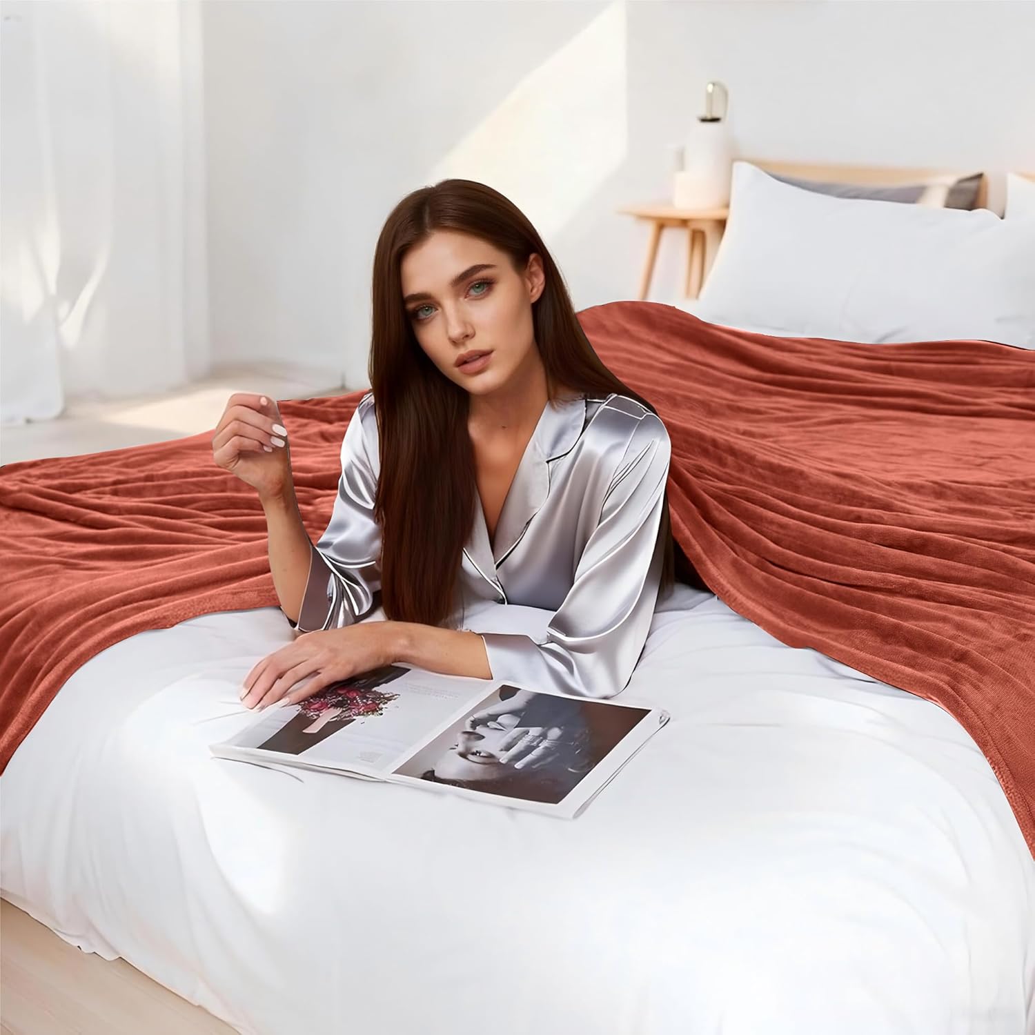 Electric Heated Blanket 72"x84" Full Size Flannel Heated Blanket, Cozy & Warm for All Night, 5 Heat Settings & 10 Hours Auto Off, Machine Washable, Brick Red - Image 6