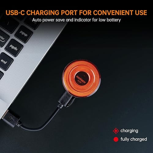 Miniatura 5 de RAVEMEN Luz trasera para bicicleta, 30 lúmenes recargable USB C luz trasera en modo intermitente de advertencia con sensor de luz, IPX6 impermeable