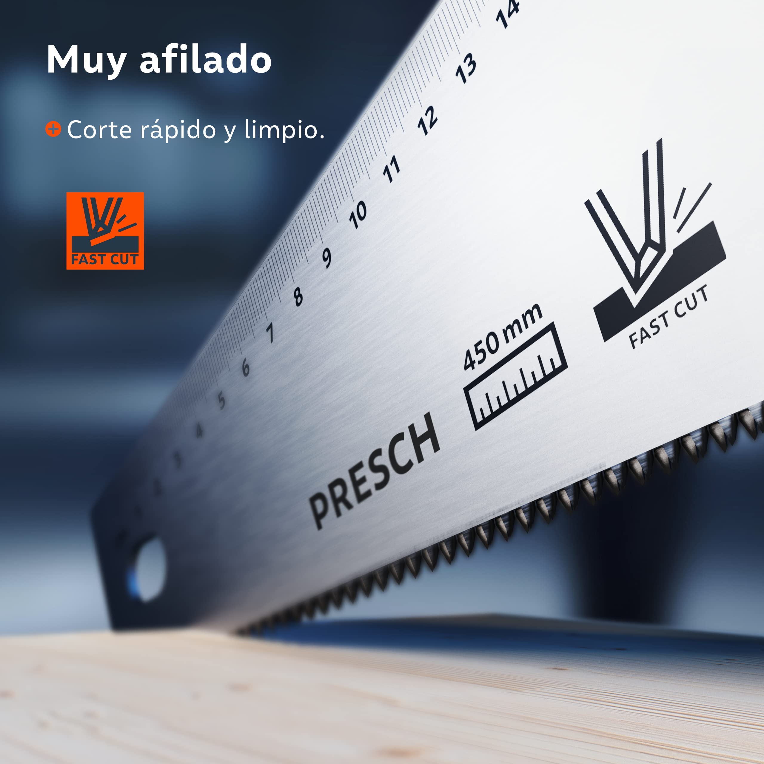 Presch serrucho 450 mm - serrucho de madera con tope 45º y 90º - sierra profesional para madera y laminado