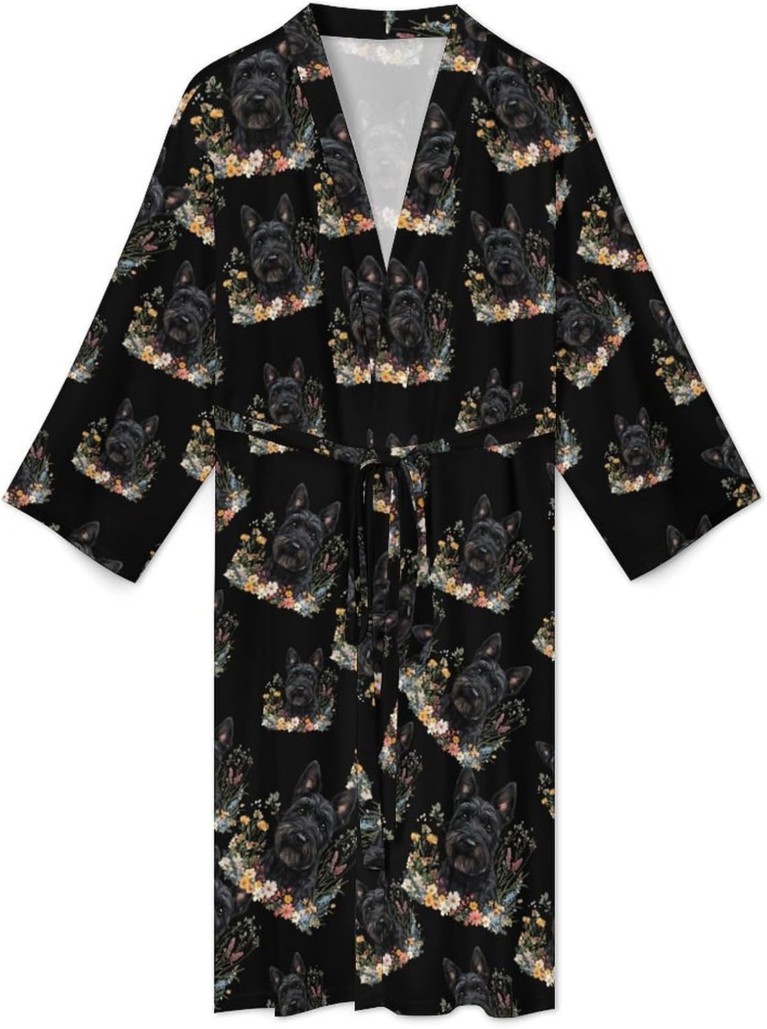 Scottish Terrier Dog Mens Robe Long Bathrobe for Women Bath Robes Lightweight Soft Printed Sleepwear