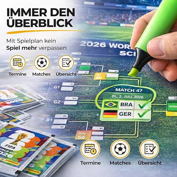XXL World Cup 2026 Collector's Set - Album + Sticker for Sticking Panini World Cup Sticker Album Extra 1 x Game Plan & Germany Flower Chain (1 Bag/Sticker Set) Own Label Bundle