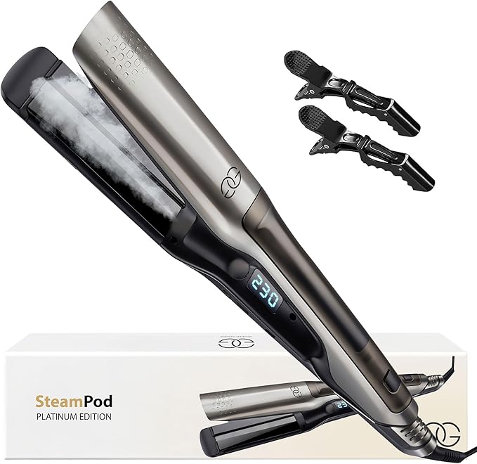 Piastra per Capelli a Vapore, Golden Goods Steampod Platinum Edition per capelli lisci e ricci, Piastra capelli Professionale 2 in 1 Steampod, Vapore potente, 10 temperature a 230 Gradi
