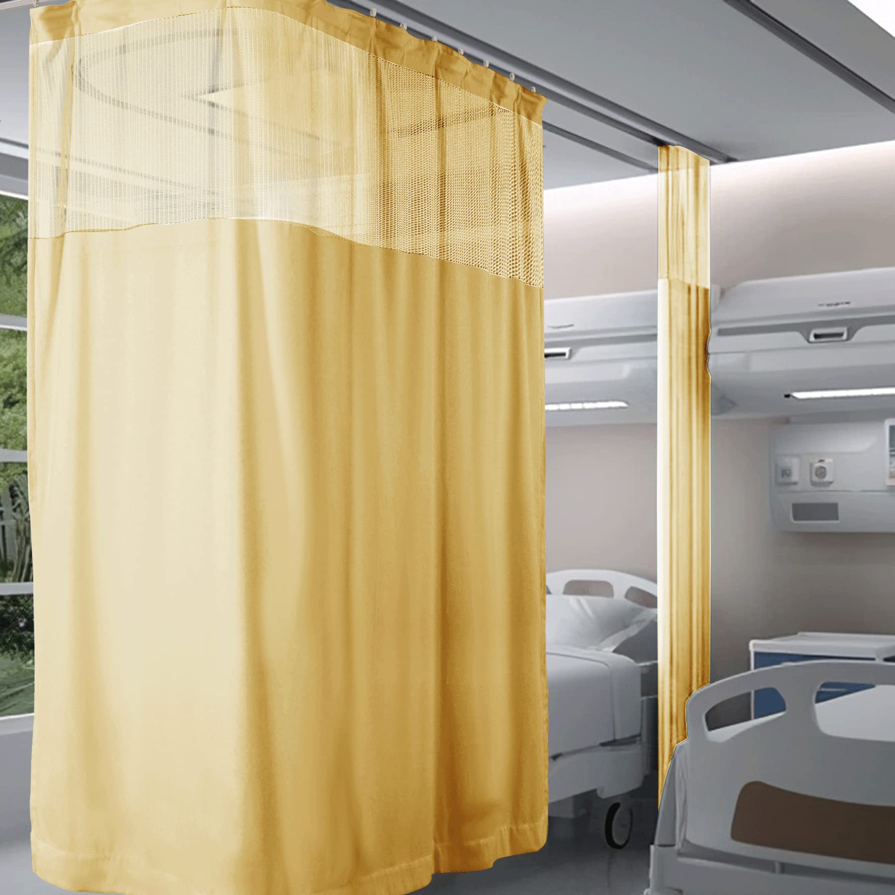 Fcosie 12ft Wide x 8ft Long Orange Hospital Privacy Curtains for Room Divider/Partitions, Extra Wide Medical Divider Curtains with Mesh Top, Beauty Salon Lab SPA Cubicle Curtain with Flat Hooks, 1 PC
