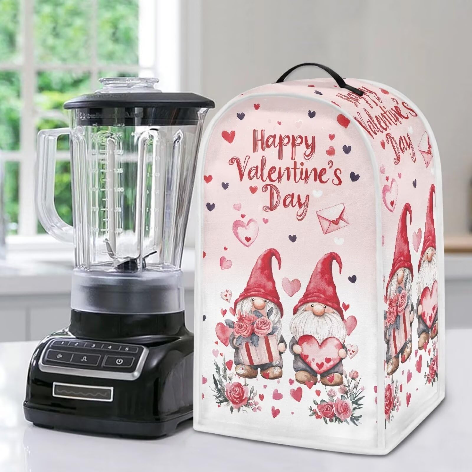 Hudotybom Valentine's Day Blender Cover Food Processor Cover with Top Handle Small Kitchen Appliance Covers Anti Fingerprint Coffee Maker Cover Valentine's Day Decoration
