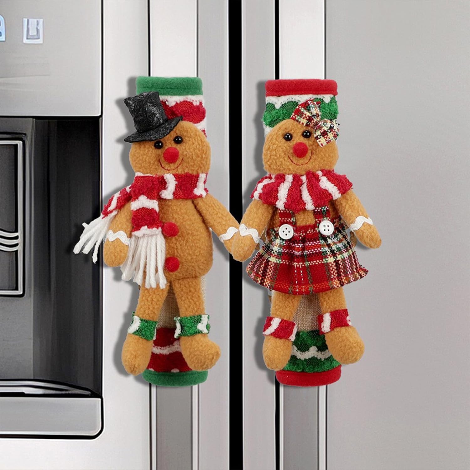 TSYFM 2Pcs Christmas Refrigerator Handle Covers, Gingerbread Man Christmas Cabinet Handle Covers Decorative Kitchen Appliances Gloves for Fridge Microwave Dishwasher