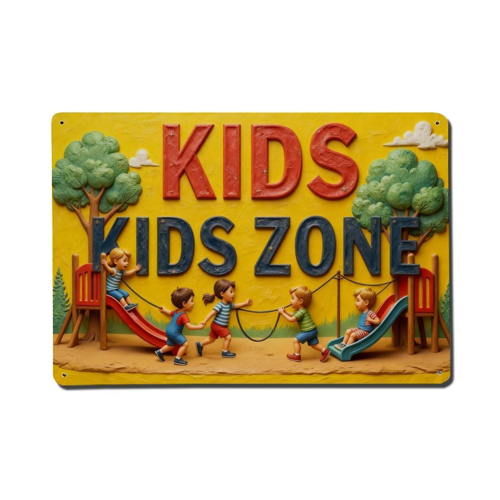 Iageret Vintage Kids Play Zone Fun Scene Metal Tin Sign Retro Wall Decor, Bar Garage Cafe Kitchen Home Wall Art Poster Decoration 8X12inches