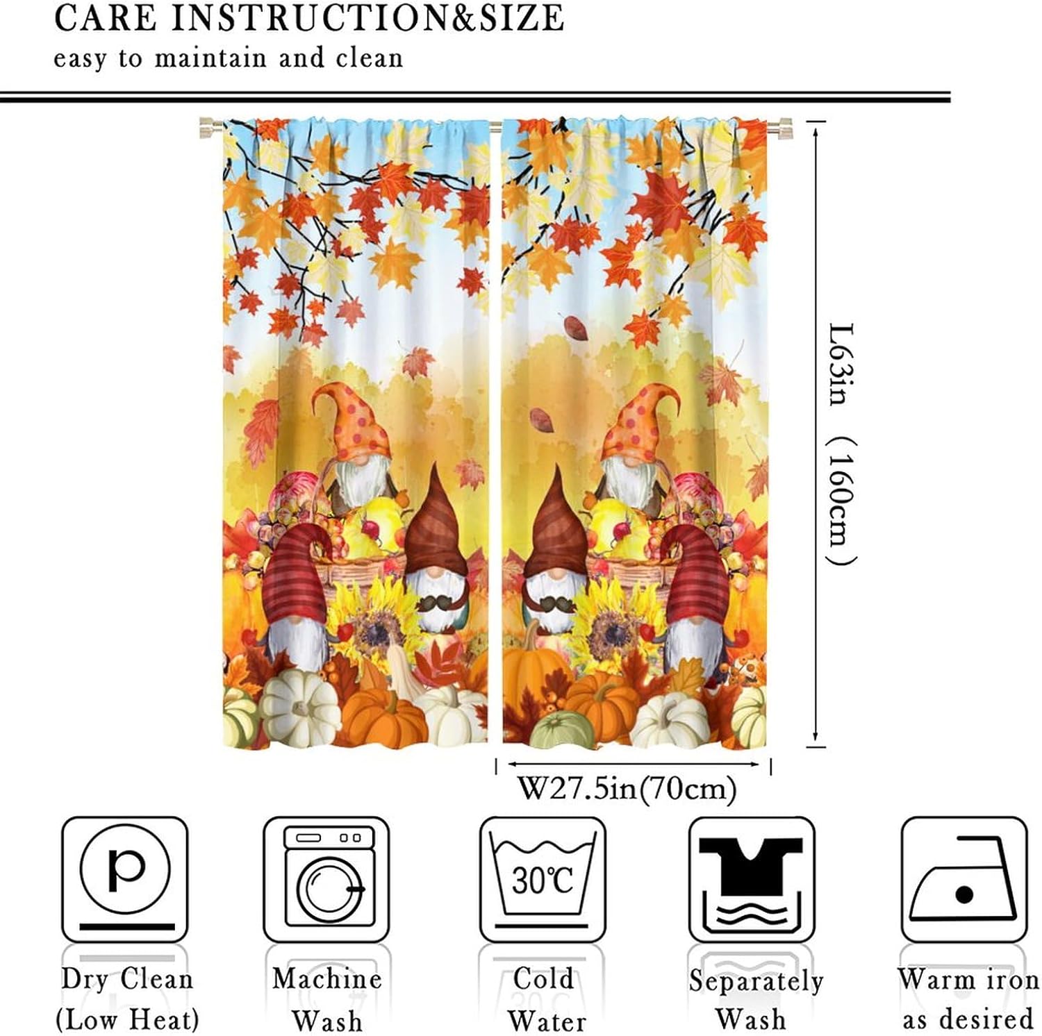 Fall Curtains for Living Room, Autumn Pumpkin Harvest Thanksgiving Farmhouse Window Treatments for Bedroom Living Room Kitchen Window Drapes 2 Panel Set Total Size 55 x 63 Inch