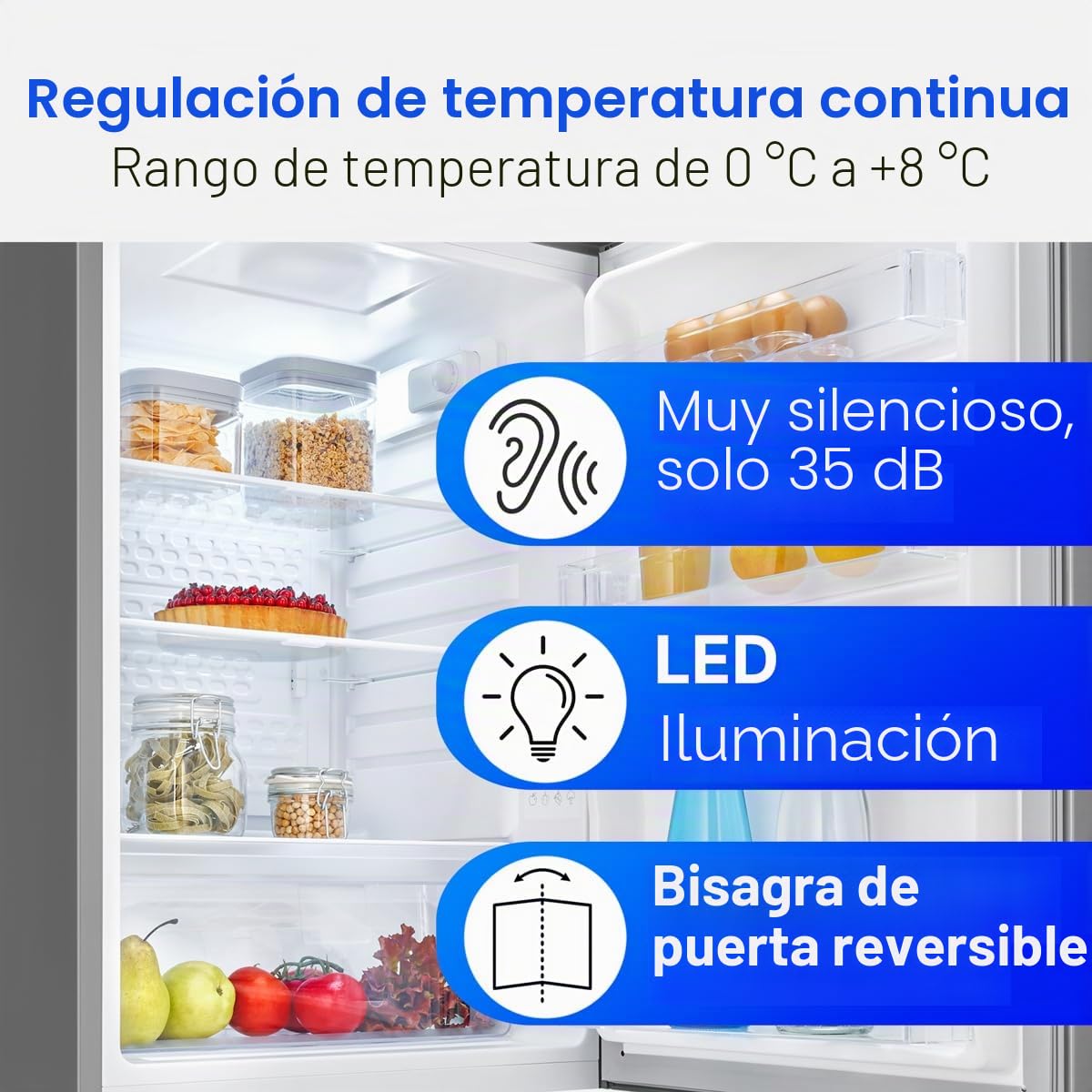 Frigorífico Bomann® sin congelador - Clase energética C - 85 cm - 5 años de garantía del compresor - Frigorífico pequeño - 0-8 °C - 35 dB de funcionamiento silencioso - 3 estantes - 126 L