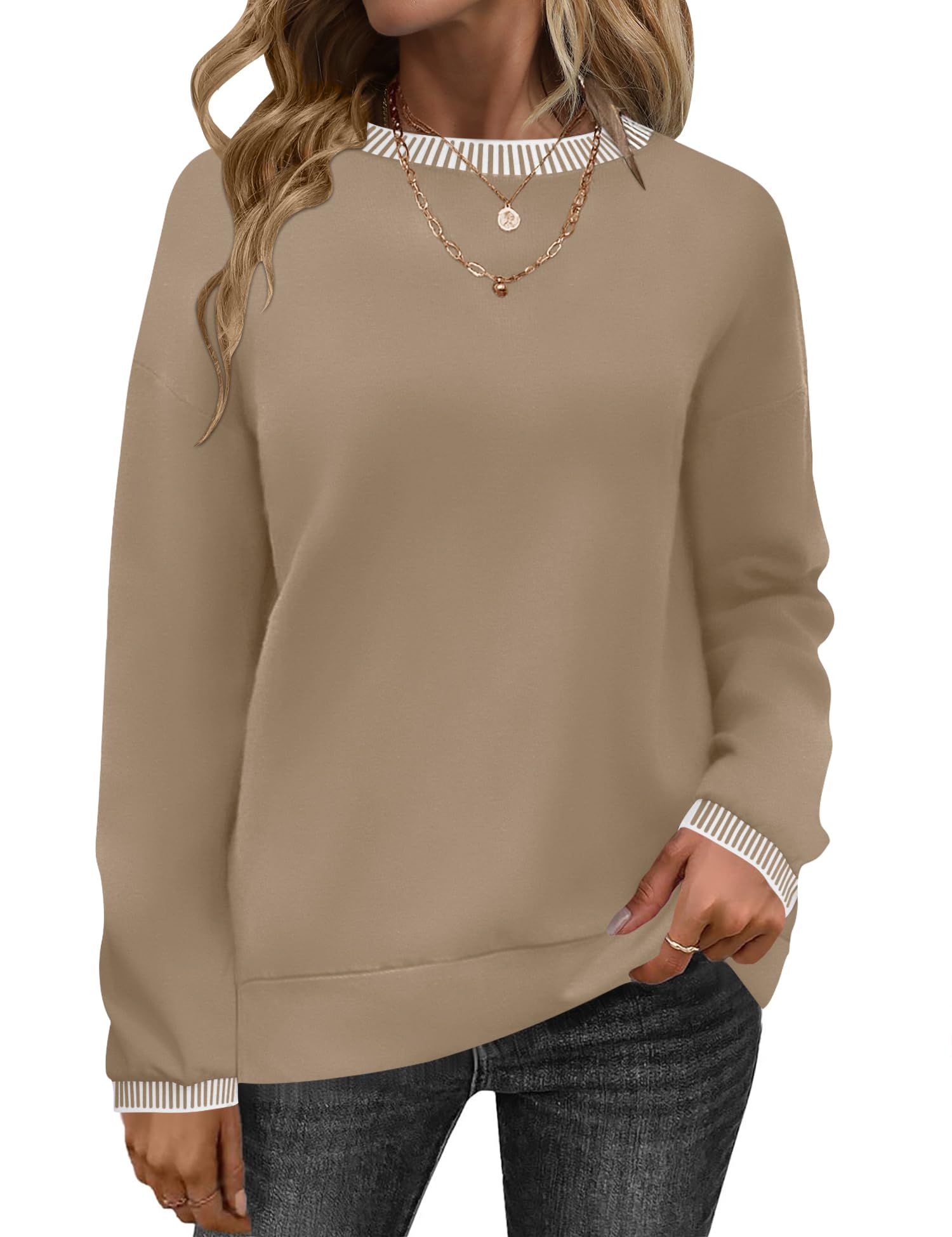 AKEWEI Womens Casual Crewneck Sweatshirts Long Sleeve Shirt Lightweight Tunic Pullover Tops S-XXL