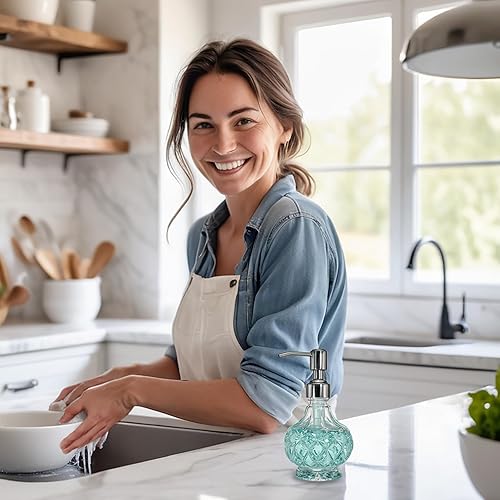 Miniatura 3 de JASAI Dispensador de jabón pequeño de vidrio transparente, dispensador de jabón de baño con bomba Strudy para cocina pequeña y baño, jabón de cocina