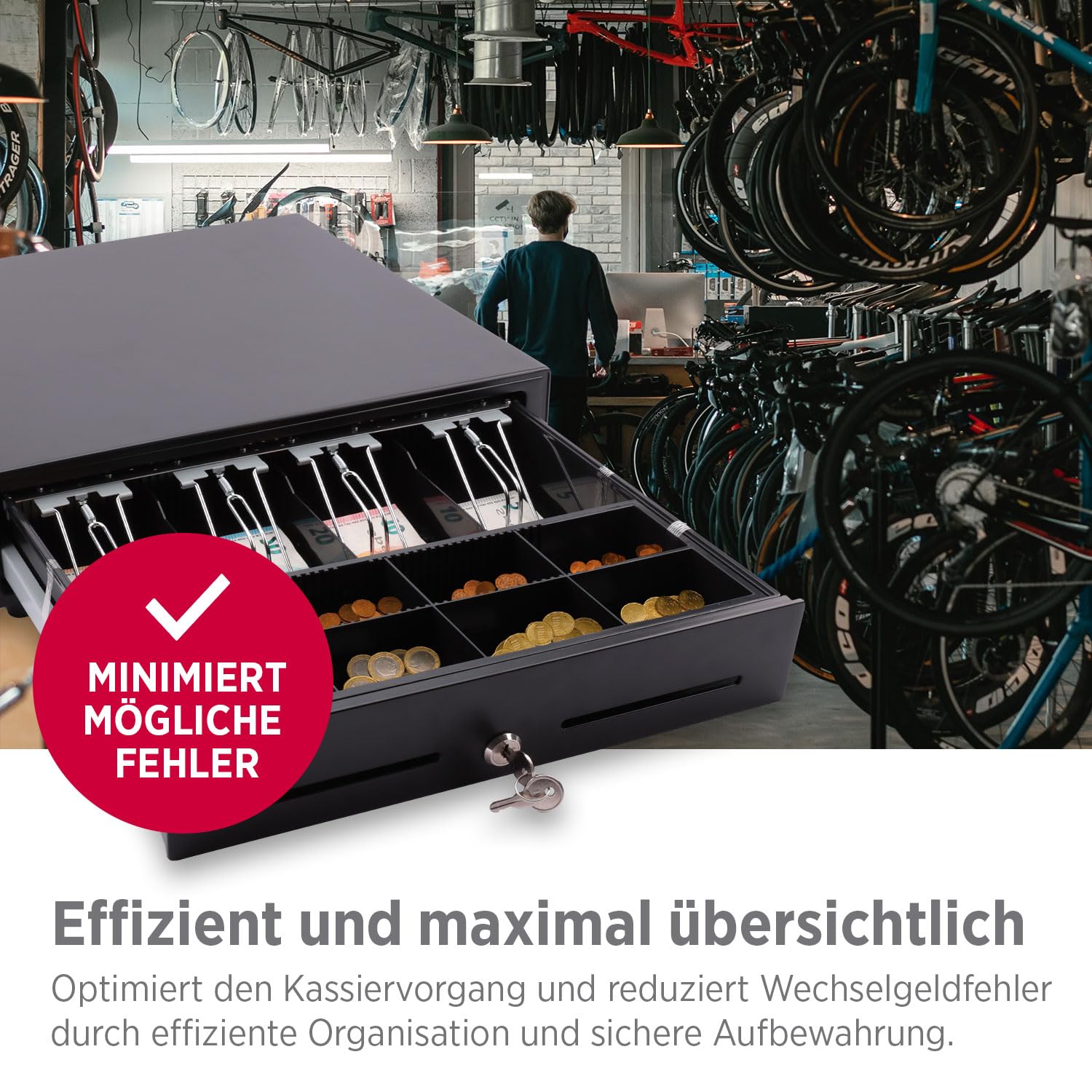 Olympia LD 410A Kassenschublade | Geldkassette abschließbar mit Einwurfschlitz | RJ12-kompatibel | 8 Münz- & 4 Scheinfächer + Halteklammern | Metallgeldbox für Handel & Gastronomie | 41,5x41x10,4 cm