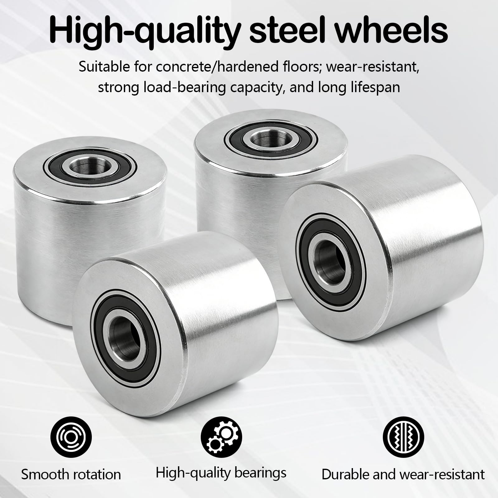4 Roues de Transpalette en Acier 80 x 70 mm, Axe de 20 mm Roulements à Billes Capacité de Charge de 1500 kg pour Béton et Terrains Accidentés