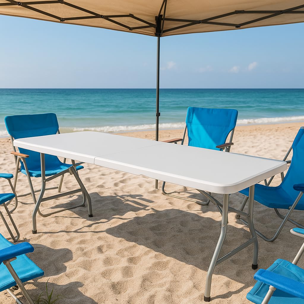 Decor Space Tavolo pieghevole da catering e campeggio a valigetta con maniglia (240 x 74 cm)