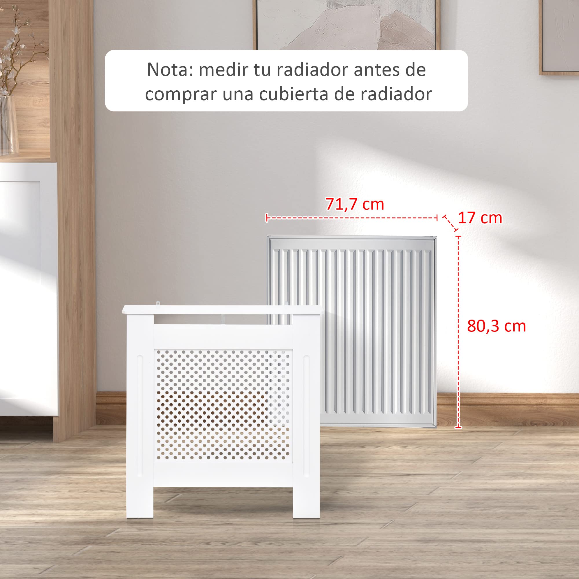 HOMCOM Cubre Radiadores, 78x19x82 cm, Cubierta para Radiador Moderna de MDF, con Estante Superior y Listones, para Salón, Dormitorio, Pasillo, Blanco