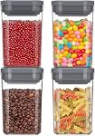MR.SIGA 4 Pack Airtight Food Storage Container Set, BPA Free Kitchen Pantry Organization Canisters with One-handed Leak Proof Lids, 1L / 33.8oz, Medium, Gray