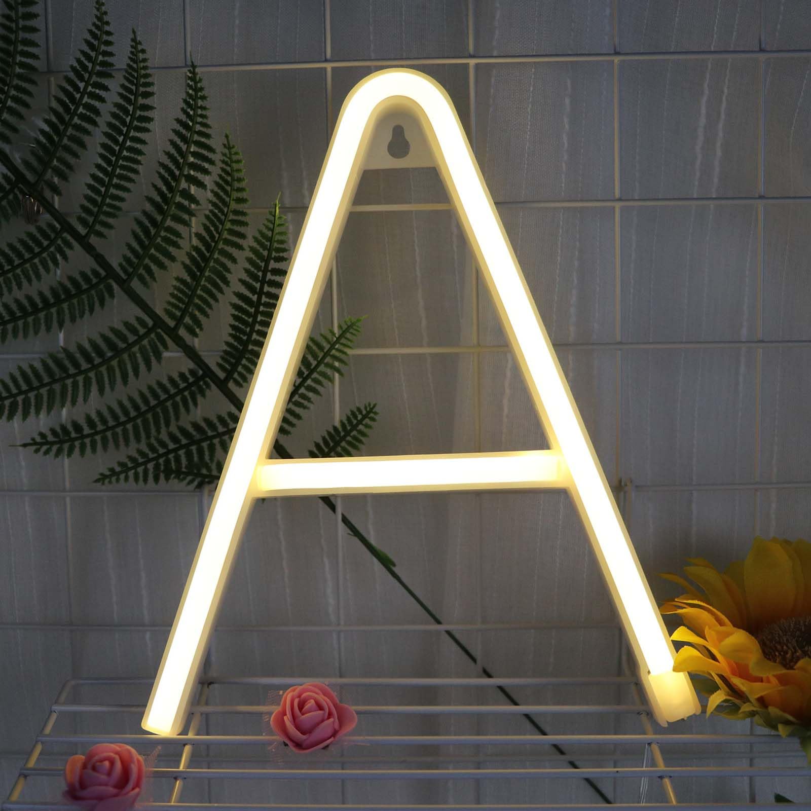 Custom Warm White Neon Sign LED Lights - USB Powered & 3AA Battery Operated Neon Light for Home Bar Wedding Decor - Dimmable LED Neon Signs（Letters A) — image 1