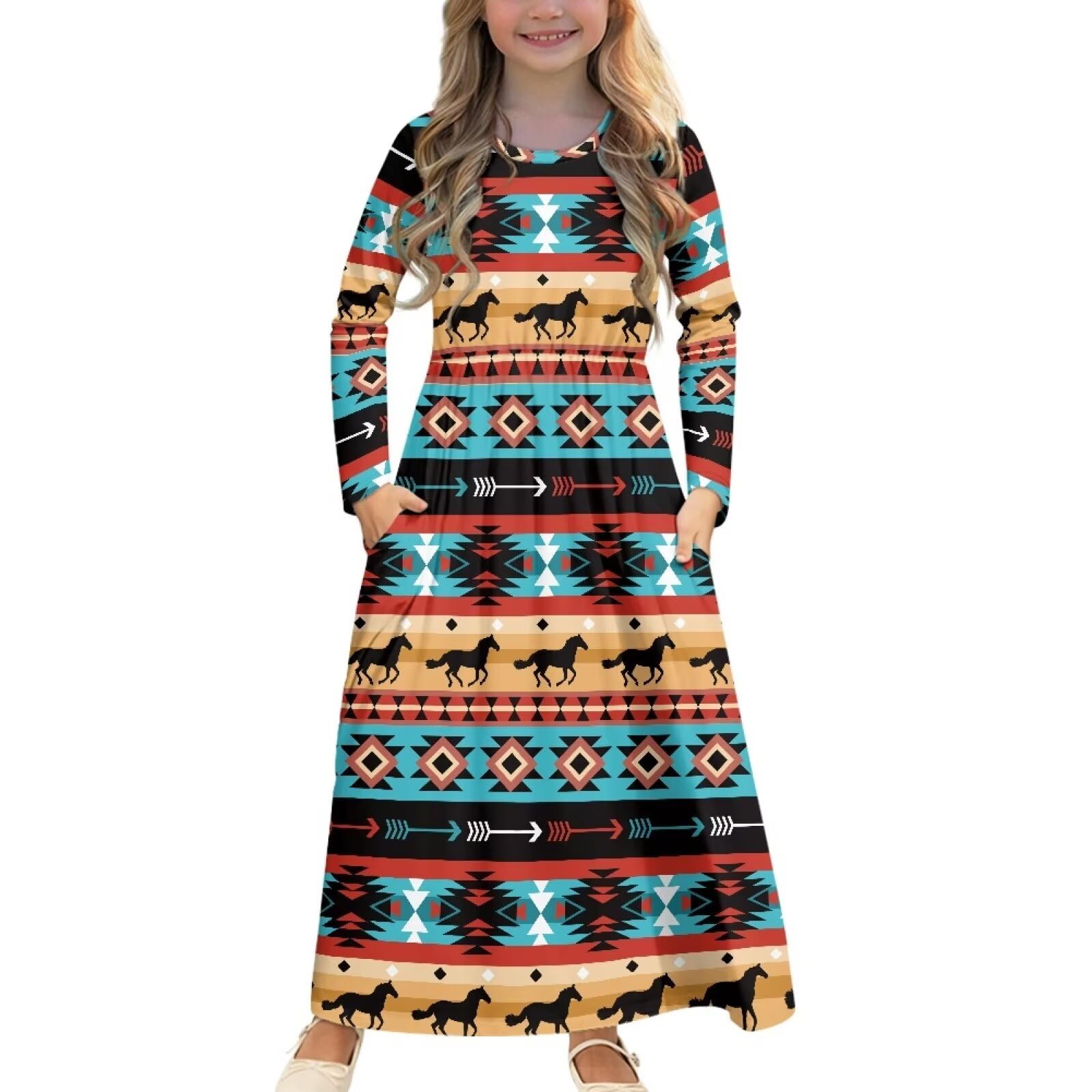 Upetstory Girls Long Sleeve Maxi Dresses Kids Playwear Dresses Size 5-14