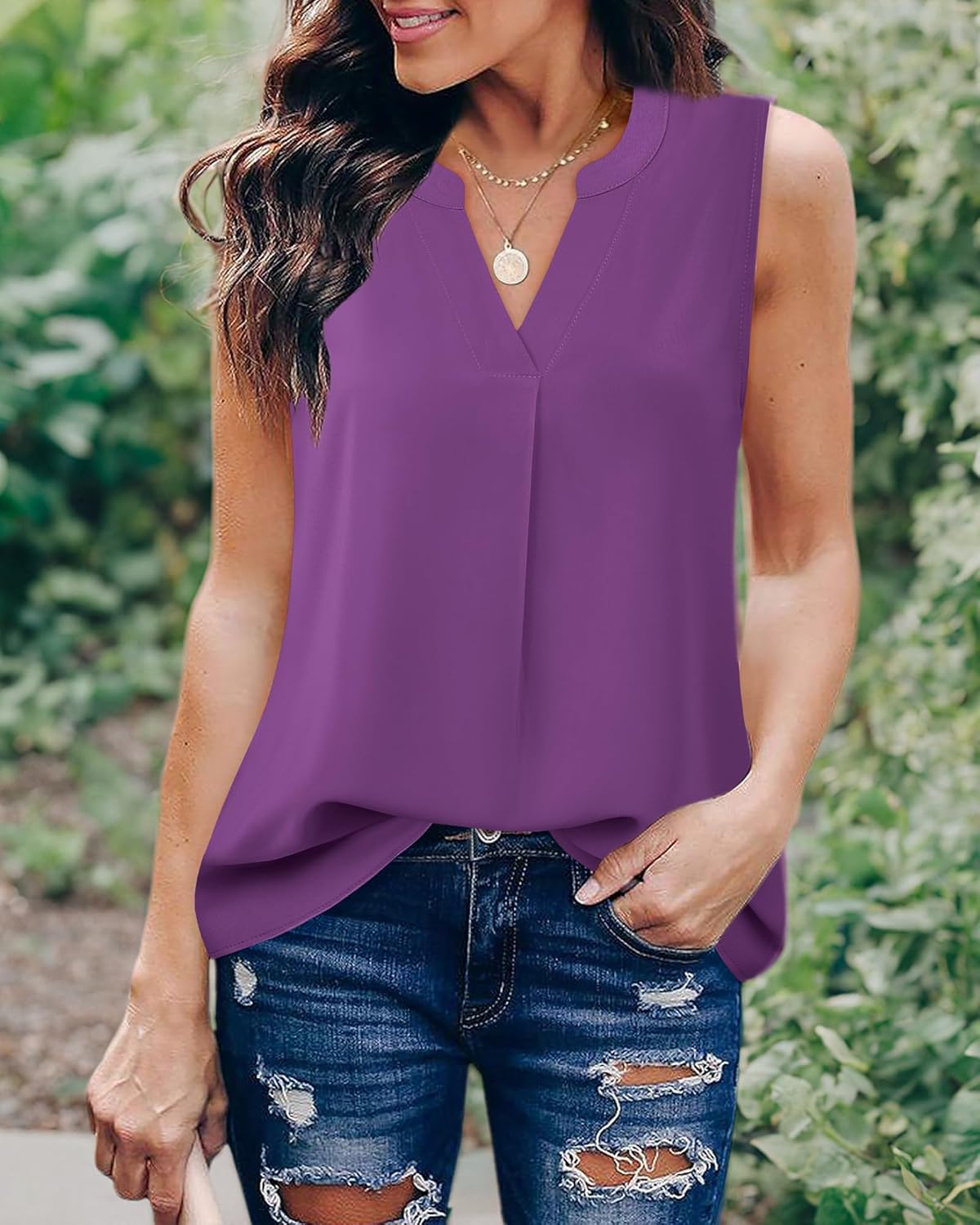 Timeson Women's Chiffon V Neck Sleeveless Blouse Tops Office Work Shirts - Image 5