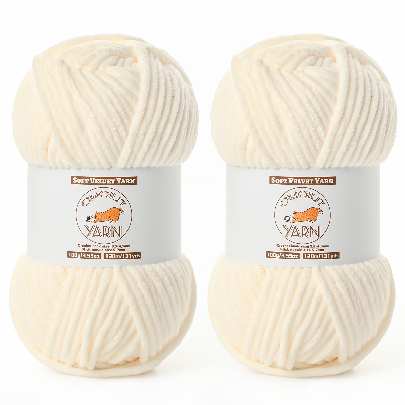 2 Pack Milky White Fluffy Velvet Yarn for Crocheting,Chunky Chenille Baby Blanket Yarn for Crochet,Soft Fuzzy Puzzle Yarn for Knitting,(100g/3.53oz Each) Bulky Thick Amigurumi Crochet Yarns