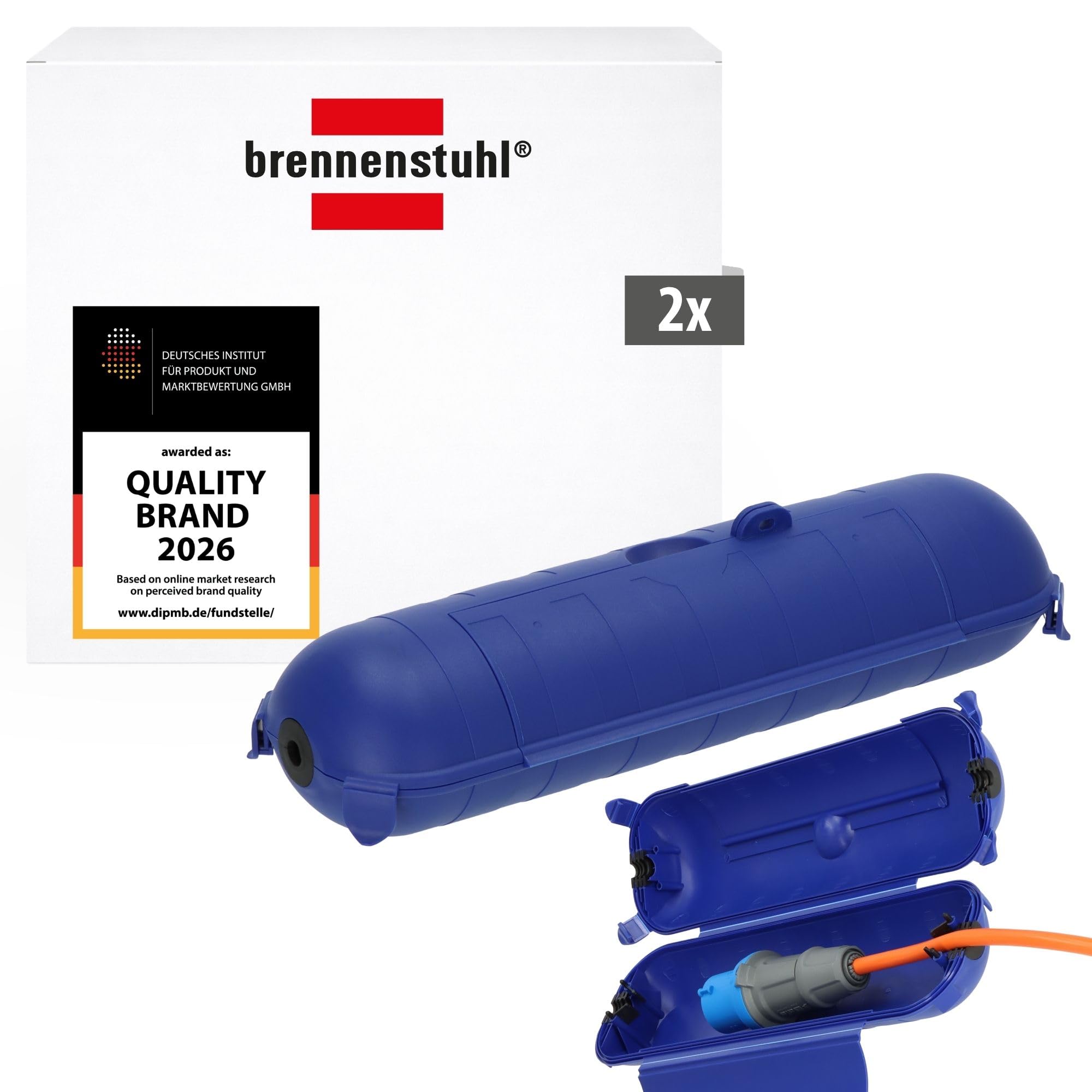 Brennenstuhl Safebox CEE 230V Set / 2x Protective Box IP44 for extension leads (protective capsule for H07RN-3G2.5 cable outdoors, camping accessories) blue