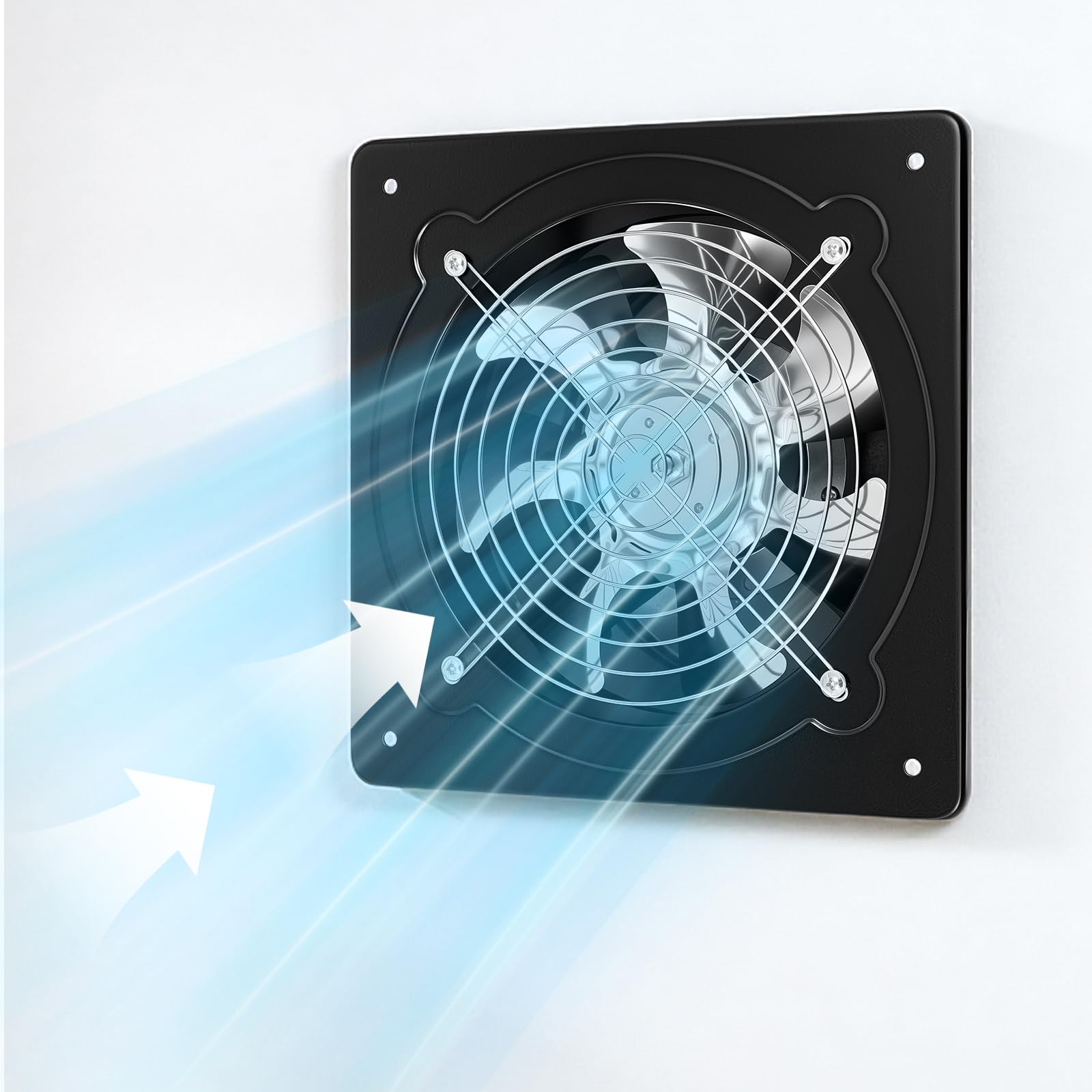 Ventilatore quadrato e rotondo da 200 mm, 80 W, 2800 giri/min, adatto per la ventilazione di garage, cantine, soffitte e finestre