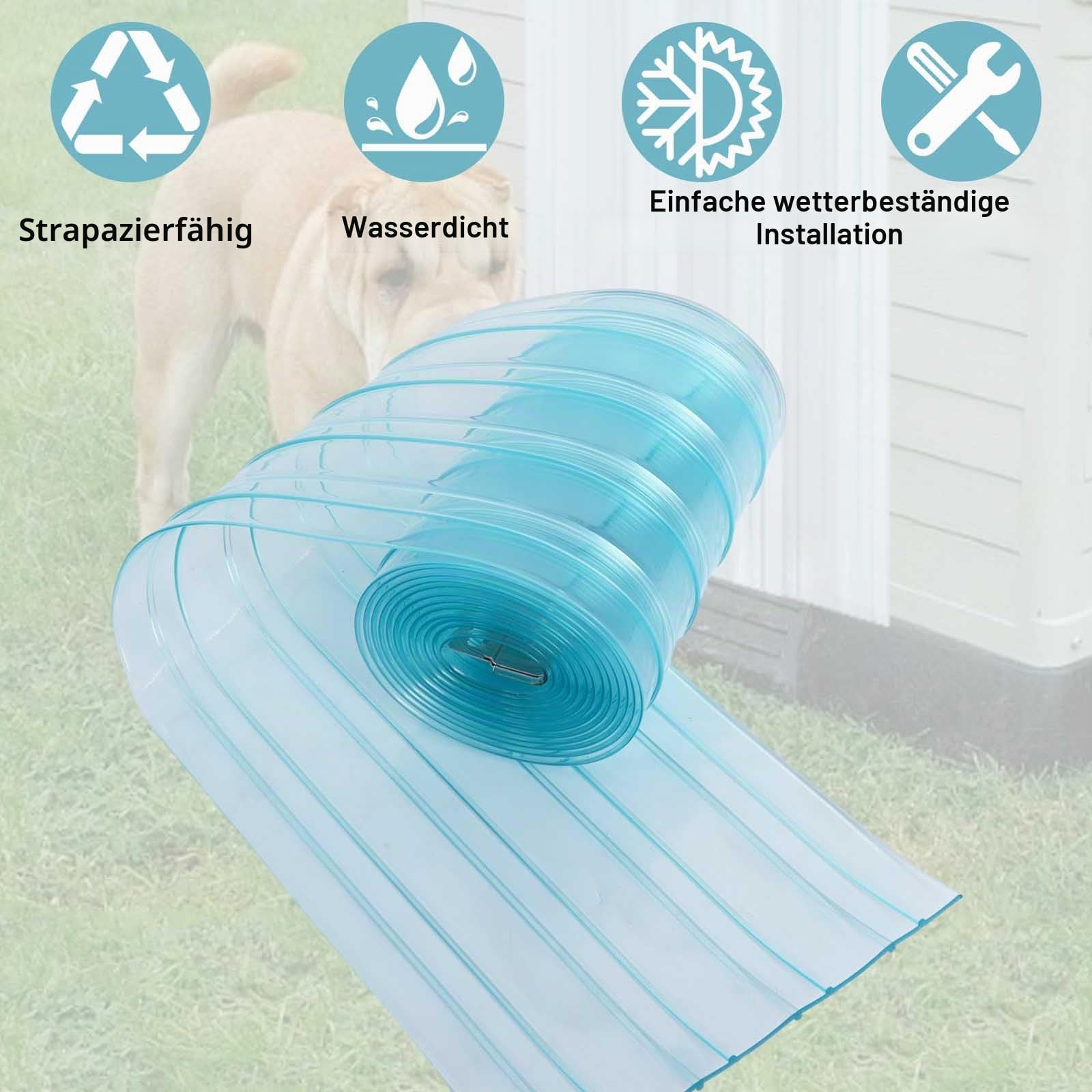 Gekufa Ersatzklappen für Hundetür, Streifen für Hundehütte 3.6m*20cm (mit 2pc Metal Strips), PVC-Umreifungsvorhang für DIY Hundehaustür, Transparenter Hundehütte Türvorhang Einfach zu Schneiden