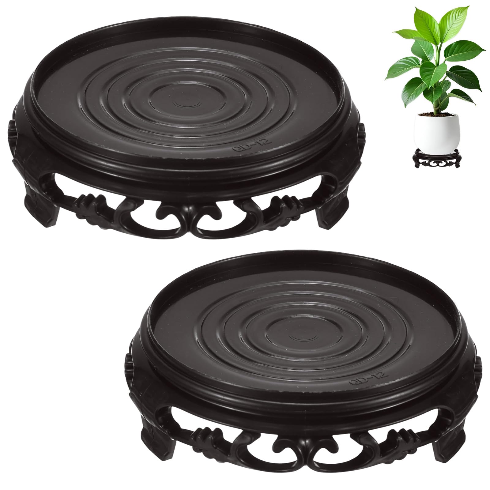 M METERXITY 2-Pack Plant Stand for Inside Pots, 11.3 Cm/4.45 Inch Plastic Plant Riser for Vase/Fishbowl/Flower Pot/Lamp/Redwood Base/Vintage Display Rack Decor [Dark Brown]