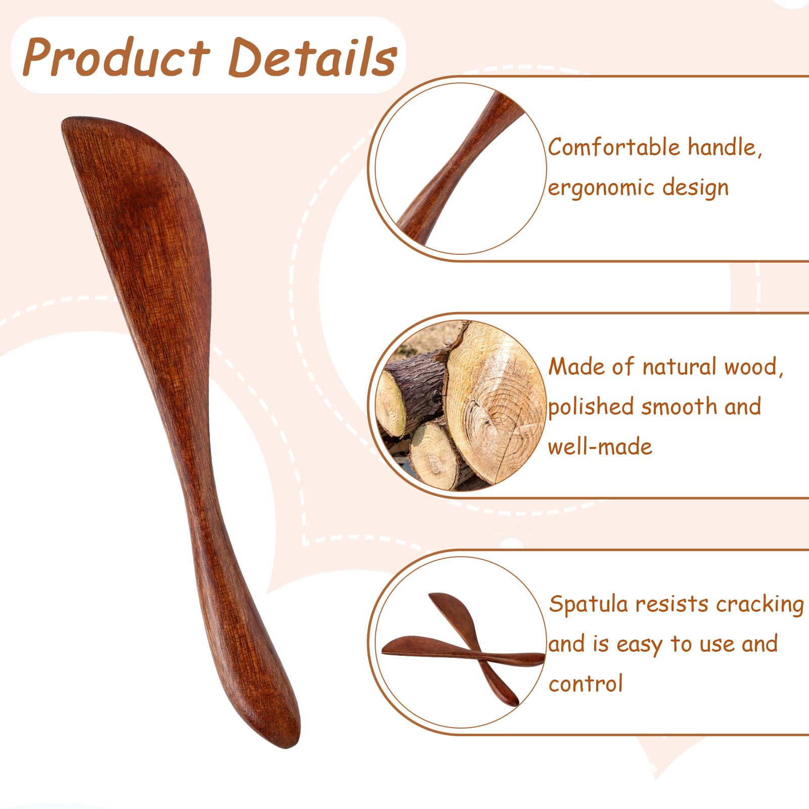 Molain 4 cuchillos de mantequilla de madera, espátulas de madera, cuchillos de queso, cucharas de mermelada, esparcidor de mantequilla, cuchillo para pastel, jalea, queso, esparcidor de mantequilla