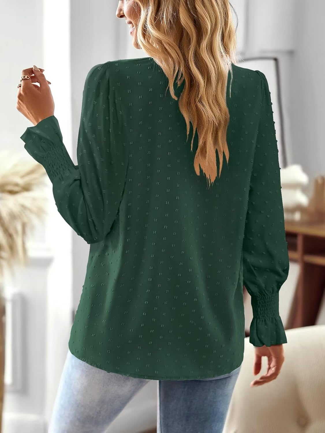 Boho Tops for Women V Neck Blouses Flowy Swiss Dot Dressy Casual Lace Womens Long Sleeve Shirts Trendy 2026 - Image 3