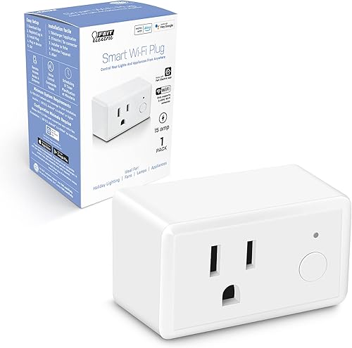 Feit Electric WiFi compatible con Alexa y Google Home, aplicación Feit, no requiere hub, control remoto desde cualquier lugar, enchufe de toma