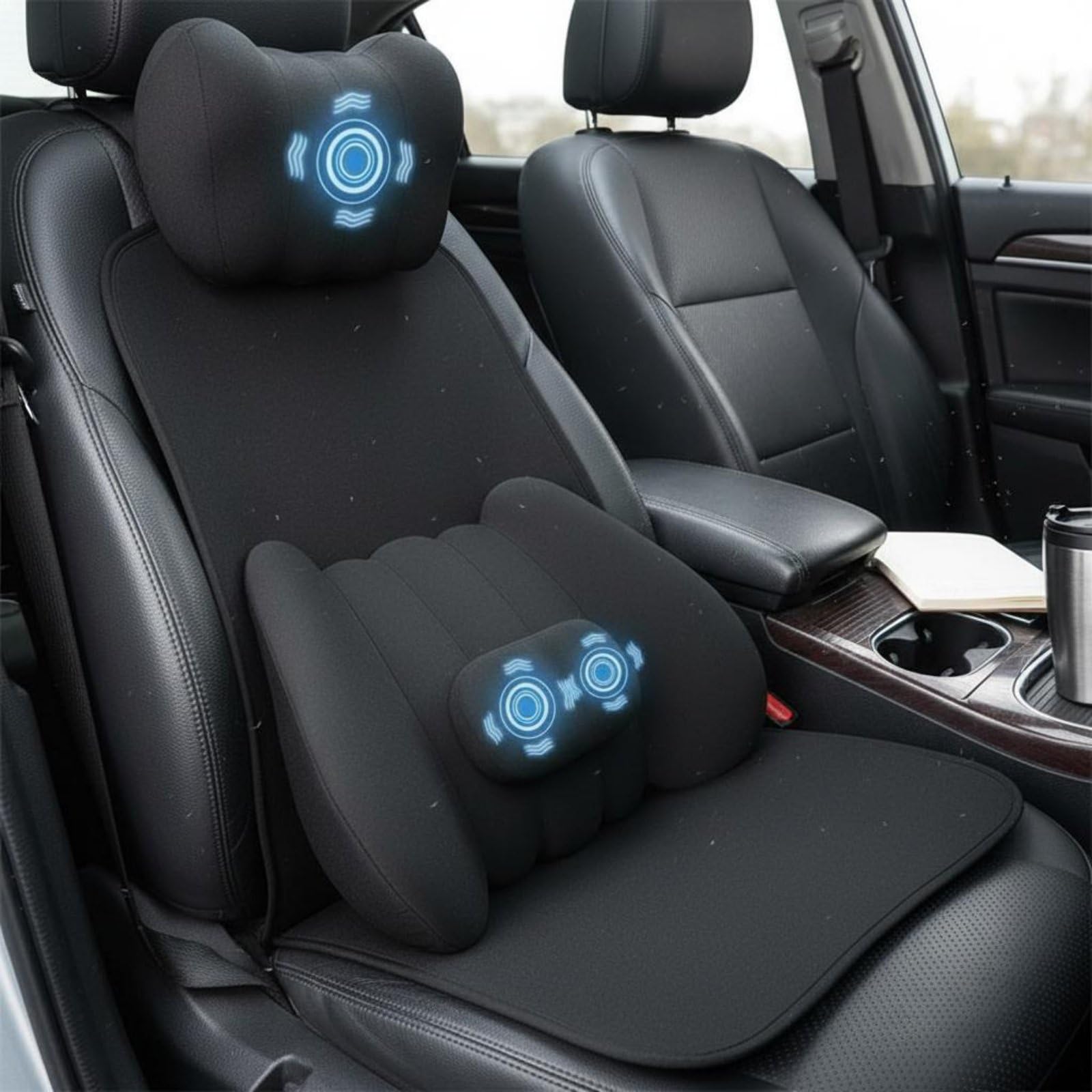 Generic Cuscino Massaggiante Auto Cuscino Sedile Supporto Schiena Poggiacollo Memoria Forma con Massaggio a Vibrazione Regolabile Design 3D Che Materiale in